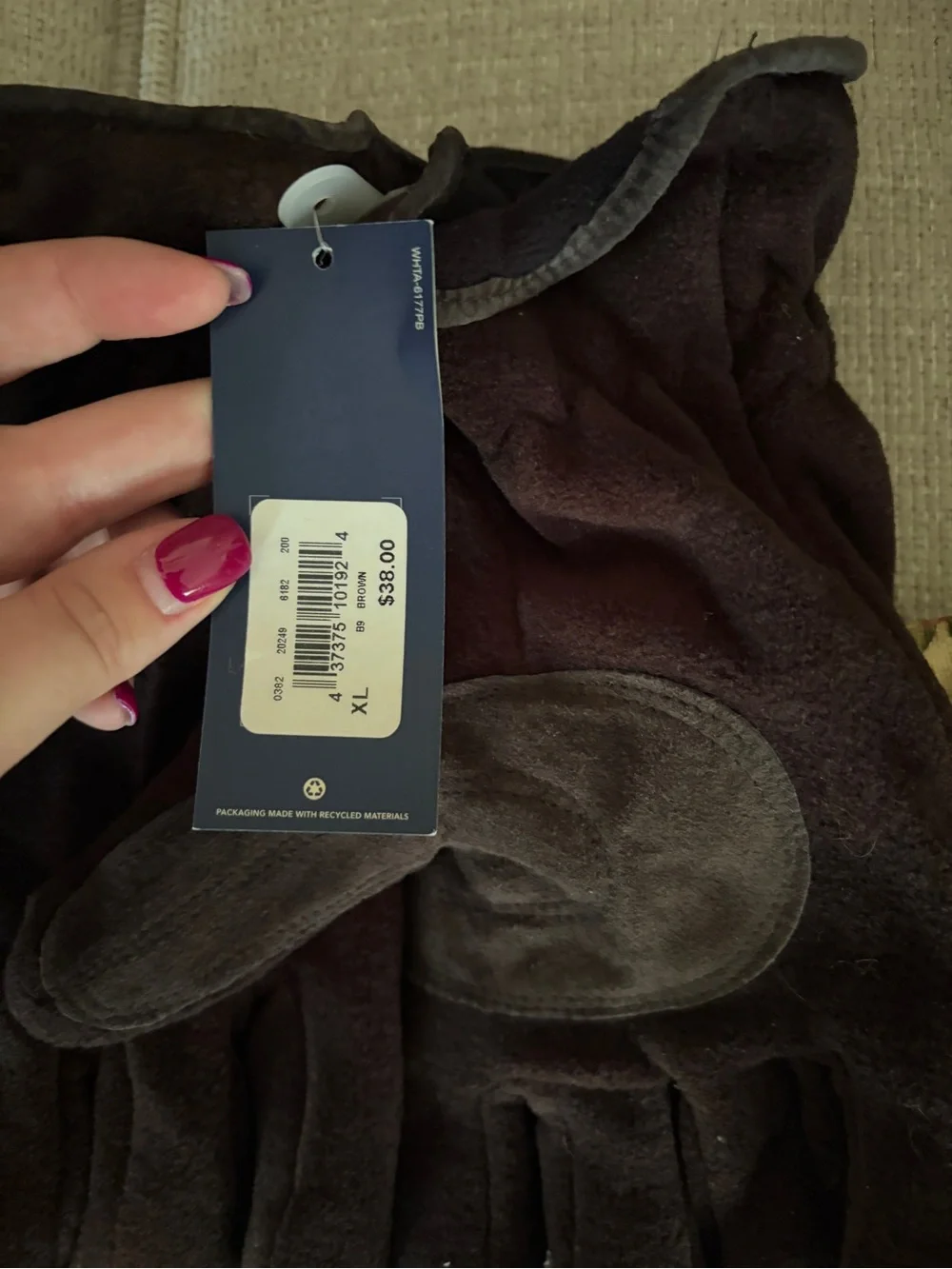 XL brown fleece gloves - NWT